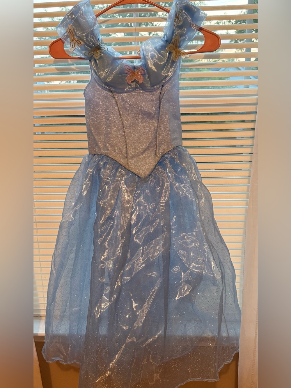 Cinderella Shimmery Light Blue Princess Dress with Butterfly Accent